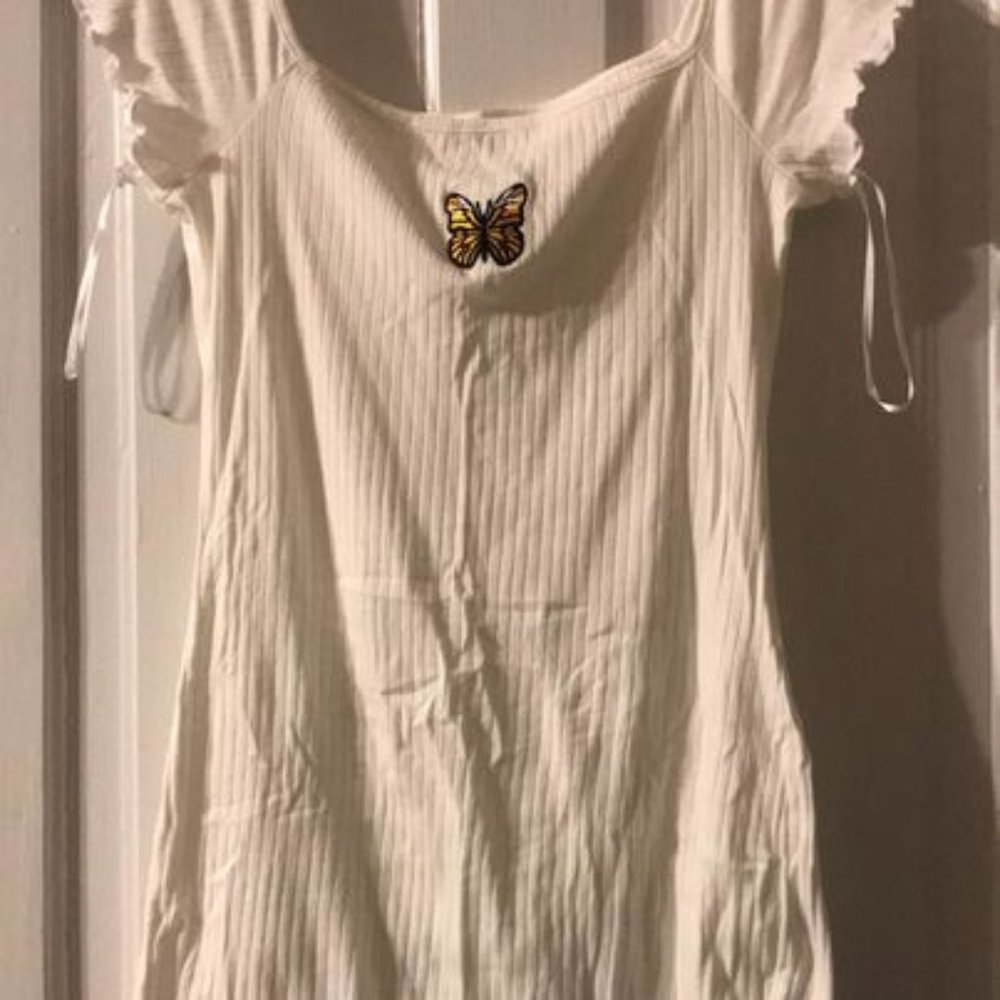 SHEIN white monarch butterfly slim fitting dress (Size XL)